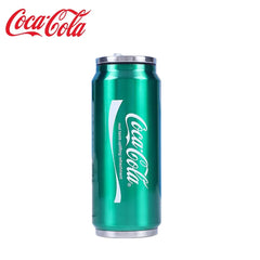 A green stainless steel mug shaped like a Coca-Cola can with the brand logo on the side.