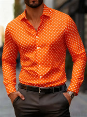 Men's fashionable polka dot print long-sleeved shirt, popular business casual slim-fit versatile daily commuting trendy shirt