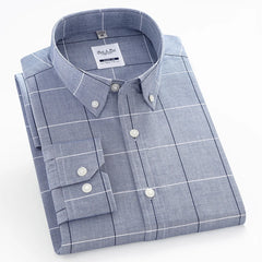 Premium Men's Plaid Striped Dress Shirt - Comfortable Cotton, Long Sleeve - For Spring Autumn Casual or Light Business Wear