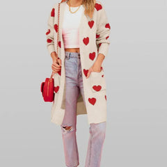 2025 Women Heart Maxi Sweater Cardigan Kintted Jacket Long Spring Valentine's Day Loose Crochet Winter Warm Jumper Coat Sweaters