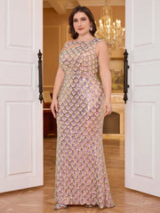 UNITHORSE plus Size Single Shoulder Sleeveless Glitter Tailed Formal Evening Dress Gown for Women
