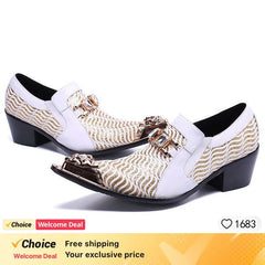 Italian Style Gentleman Dress Shoes black Metal Pointed Toe Men Snake Grain Genuine Leather Shoes Business, Party Shoes Men Flat