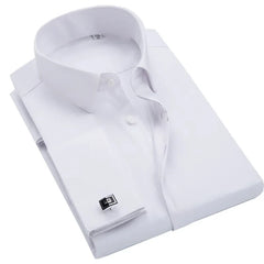 French Cufflink Men's Long Sleeve Bamboo Fiber Covered Button Shirt Slim Fit Wedding Dress Sleeve Spikes Business Dress Shirt