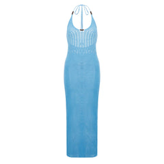 hirigin Women Backless Halter Mini Dress Casual Summer Knit Crochet Cutout Bodycon Party Dress for Beach Club Streetwear