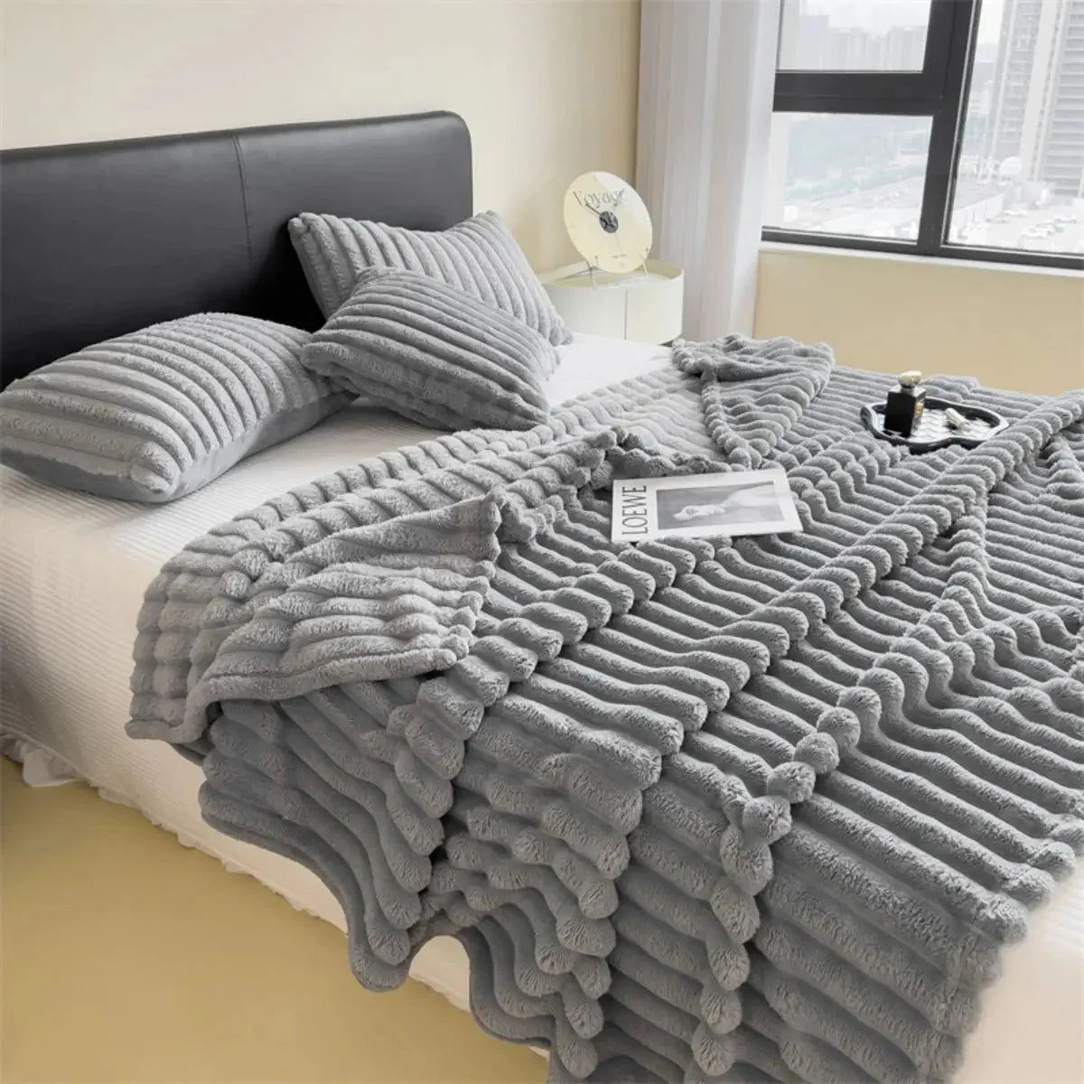 Solid color thickened wide striped multifunctional blanket, can be used as bed sheet cover blanket, nap blanket, pet blanket SHOWLU FASHION STORE