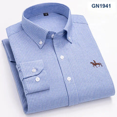 Plus size 6XL 100%cotton korean fashion long-sleeve shirts for men slim fit formal plain shirt striped houndstooth plaid clothes SHOWLU FASHION STORE