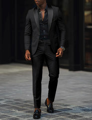 Men's New Fashion Business Casual Two-piece, Comfortable and Breathable Slim-fit Side Slit Single-button Suit Jacket+trousers