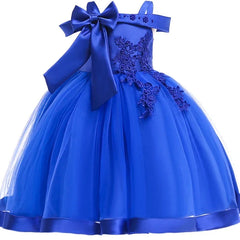 3-10 Years Kids Christmas Party Dresses for Girls Appliques Flower Elegant Wedding Dress with Bow Children Birthday Prom Gown