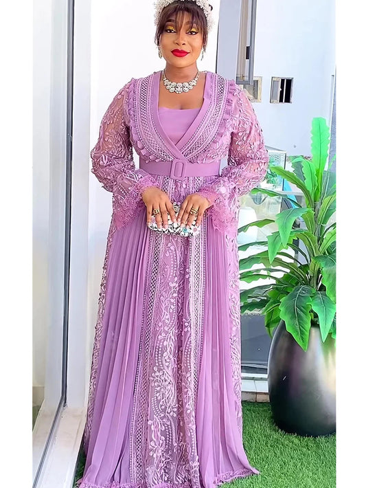 Plus Size African Party Dresses for Women 2024 New Fashion Dashiki Ankara Lace Wedding Gowns Elegant Turkey Muslim Maxi Dress SHOWLU FASHION STORE