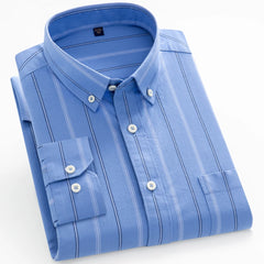 Premium Men's Plaid Striped Dress Shirt - Comfortable Cotton, Long Sleeve - For Spring Autumn Casual or Light Business Wear