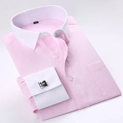 Quality French Cufflinks Shirt Men's Long Sleeve Tuxedo Male Brand Slim Fit White Button Cuff Social Men Dress Shirts