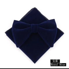 Linbaiway Mens Velvet Big Bowtie Handkerchief Set for Men Wedding Dress Necktie Butterfly Pocket Square Towel Set Custom Logo