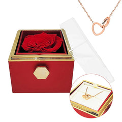 Rotating eternal rose engraved necklace valentines mother day gift box Engraved Interlocking Heart Necklace Eternal Rose Box SHOWLU FASHION STORE