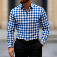 Men's Long Sleeve Shirt Casual Slim Fit Button Down Shirt Advanced striped square design Shirt for Men Fashion Top Men Clothing