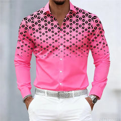 17 colors of men's shirts, fashionable geometric pattern print long sleeve shirts, personalized trendy slim lapel casual shirts