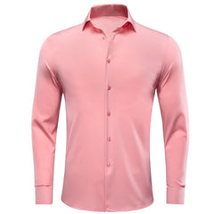 Hi-Tie Plain Solid Silk Men's Shirts Long Sleeve Lapel Dress Suit Shirt Blouse Wedding Business Blue Mint Pink Purple Green Gray