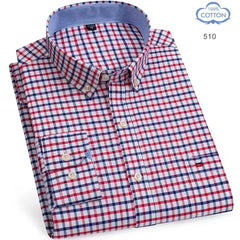 100% Pure Cotton Oxford Shirts for Men Long Sleeve Plaid Shirt Striped Male Business Checked Red Shirt Mans Designer Clothes 7XL