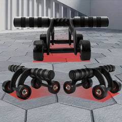 A four-wheeled abdominal exercise roller with foam-padded handles for core strength training.