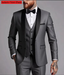 Men's Formal Suit Set Business Casual Slim Fit Tuxedo for Wedding, Long Sleeve Notch Lapel, Groom