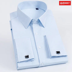 Men's French cufflink shirt long sleeved spring style multi-color collar high collar slim fit collar formal striped shirt