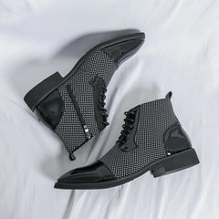 New Fashion Male Pointed Mixed Patchwork Lace Up Ankle Boots Men Casual Luxury High Top Platform Shoes Zapatos Hombre