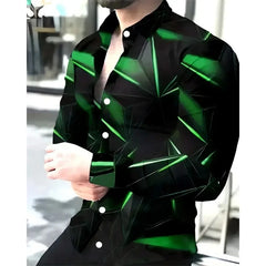 Simple Geometry Pattern Hawaiian Shirts For Men Colorful 3D Printed Aloha Shirts Casual Loose Long Sleeve Lapel Tops Blouses