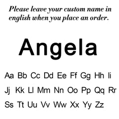 A digital preview showing the name Angela in a bold font above the English alphabet.