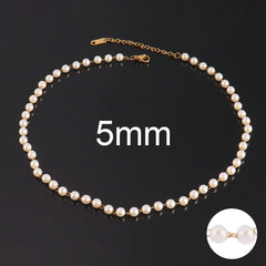 Stainless Steel Necklaces For Women Simple Pearl Necklace Choker Necklace Handmade Strand Bead Chain Necklace Fashion Jewelry