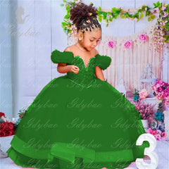 Flower Girl Dresses Red Kids Birthday Sheer Neck Pleated Ruffles Tiered Tulle Ball Gowns for Wedding