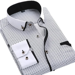 White Big Size 5XL Men Dress Shirt 2026 New Long Sleeve Slim Fit Button Down Collar Good Quality Printed Business Shirts