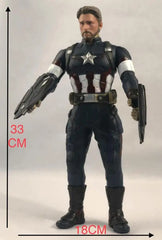 A 33cm Captain America action figure with a bearded head sculpt and two arm-mounted shields.
