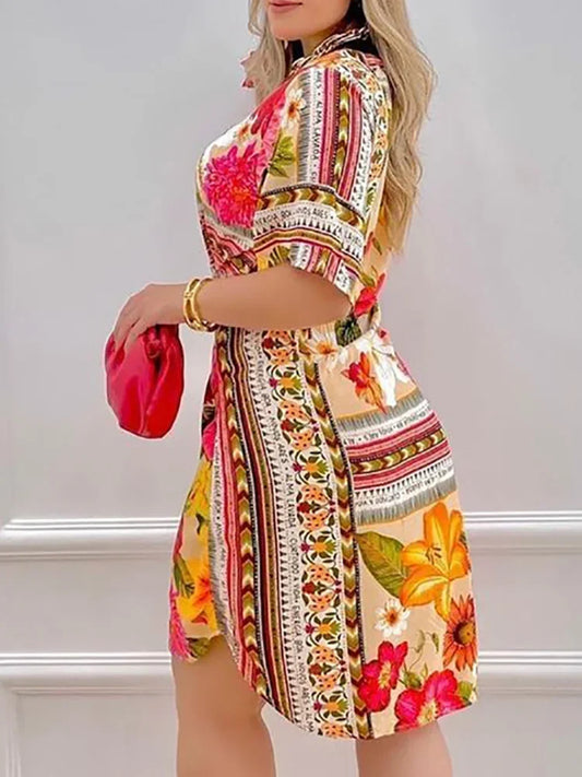 Floral Print Half Sleeve Casual Summer Dress Women