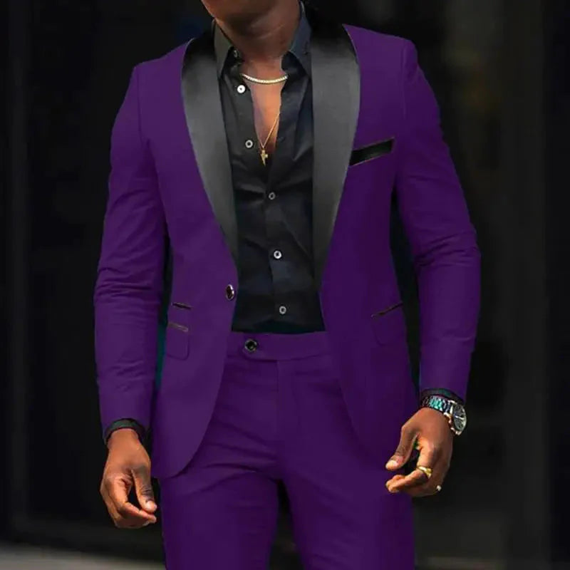 Men's New Fashion Business Casual Two-piece, Comfortable and Breathable Slim-fit Side Slit Single-button Suit Jacket+trousers SHOWLU FASHION STORE