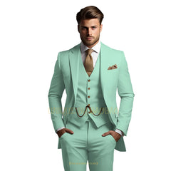 Men's grey 3-piece suit (jacket + vest + trousers) Elegant classic wedding attire, custom banquet birthday party tuxedo