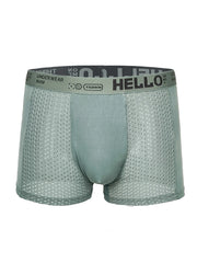 Men's Ice Silk Mesh Boxer Brief - "HELLO" Logo Waistband, Single Piece ( Black/Teal/Yellow/Gray) Underwear