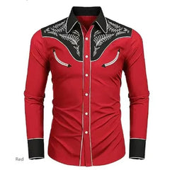 Men's tribal ethnic casual shirt with long sleeves, button lapel, soft fabric, featuring a simple outdoor fashion design.
