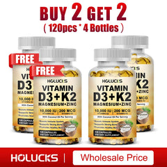 Vitamin D3 K2 Capsule, with Coconut Oil, Promotes Strong Bones, for Teeth,Heart Cardiovascular Health, Magnesium+Zinc Supplement