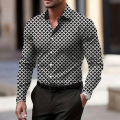 Men's Stylish Casual Long Sleeve Shirt Breathable Tops Gradient Casual Business Shirts Full Sleeve shirts Turn-Down Collar