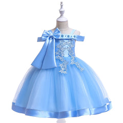 Elegant Bow Flower Party Girsl Dress Summer Tulle Bridemaid Wedding Princess Prom Dress Birthday Kids Clothes Christmas Costume