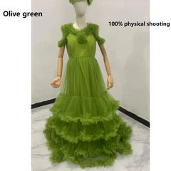Puffy Mother And Daughter Tulle Prom Dresses Pretty Ruffles Tiered Mesh baby shower dresses for pregnant woman فساتين حوامل