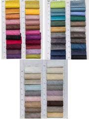 A fabric swatch card displaying a wide variety of velvet color samples for suits.