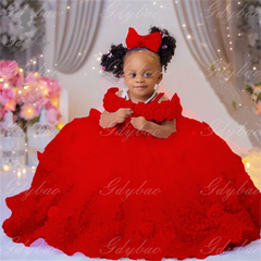 Pink Flower Girl Dresses Luxury Big Pearls Lace Ball Gown First Communion Dress Birthday Photos Shoot Gowns for Party
