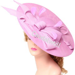 Pink Derby fascinator hat with large elegant headband, suitable for wedding, church, race, or cocktail events. Showlu Fashion.