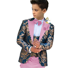 Floral Boy Suits for Wedding 3-piece Set Kids Groom Tuxedo Top Jacket with Vest Pants Custom made 2-16 Years Old Child Suit