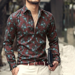 3D Printed Men's Long Sleeve Shirt Comfortable Men's Flap Top Hawaiian 3D Flower Printed Men's Shirt New