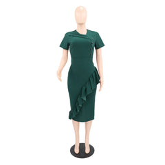 Africa Dress for Women for Evening Party Summer Fashion African Short Sleeve V-neck Green Polyester Bodycon Midi Dresses