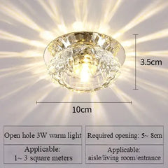 A crystal lotus-shaped LED ceiling light with dimensions of 10 centimeters wide and 3.5 centimeters high.