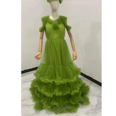 Puffy Mother And Daughter Tulle Prom Dresses Pretty Ruffles Tiered Mesh baby shower dresses for pregnant woman فساتين حوامل