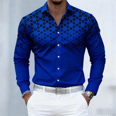 17 colors of men's shirts, fashionable geometric pattern print long sleeve shirts, personalized trendy slim lapel casual shirts