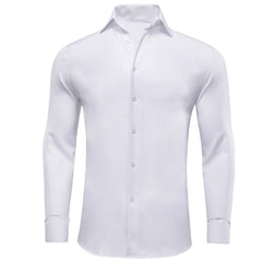 Hi-Tie Plain Solid Silk Men's Shirts Long Sleeve Lapel Dress Suit Shirt Blouse Wedding Business Blue Mint Pink Purple Green Gray